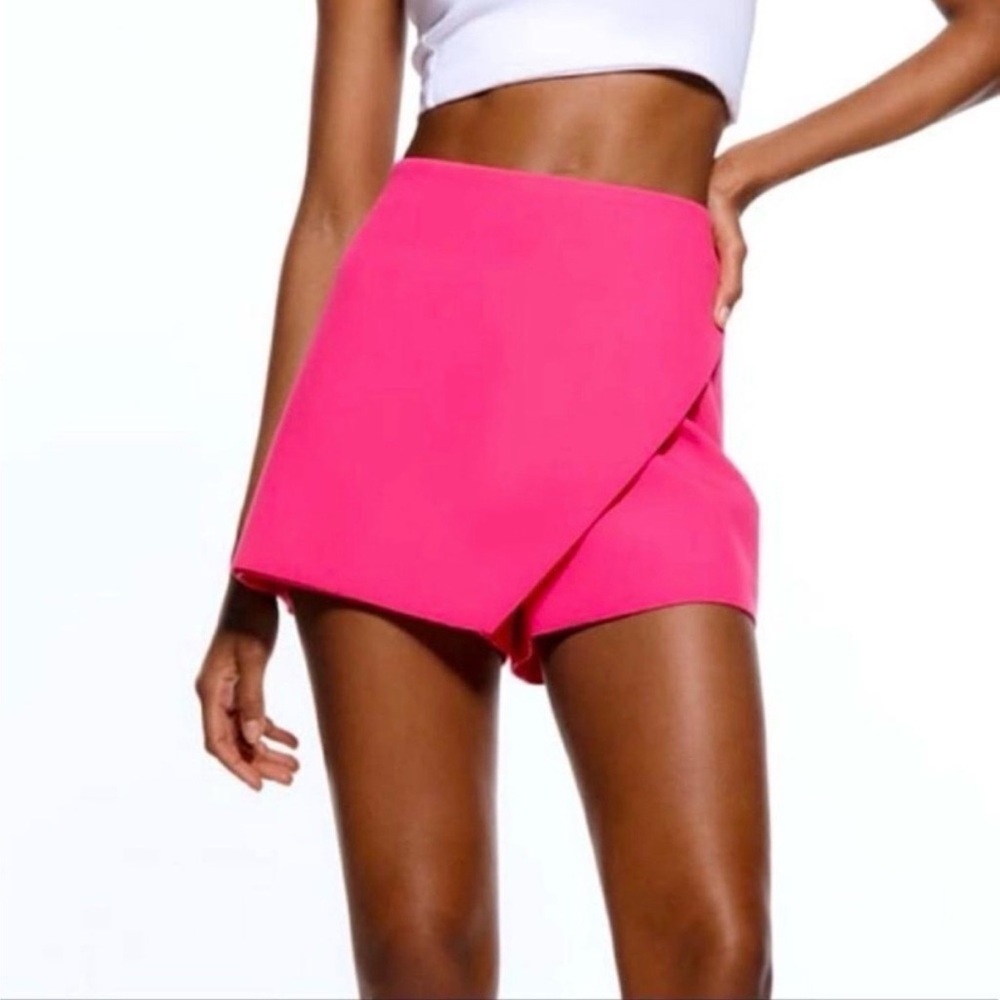 Zara Hot Pink Wrap-Front Skort Shorts